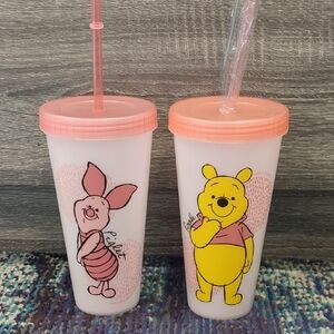 Winnie the Pooh & Piglet Pink Tumbler Set with Straws